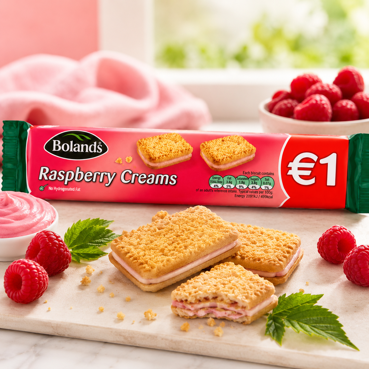 Bolands Raspberry Creams Irish Cookies (Pack of 3) 125g Each