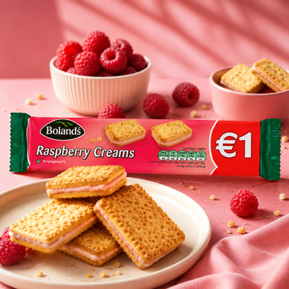 Bolands Raspberry Creams Irish Cookies (Pack of 3) 125g Each