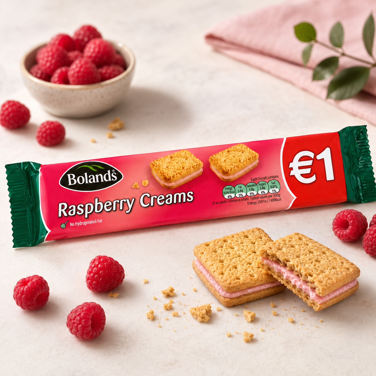 Bolands Raspberry Creams Irish Cookies (Pack of 3) 125g Each