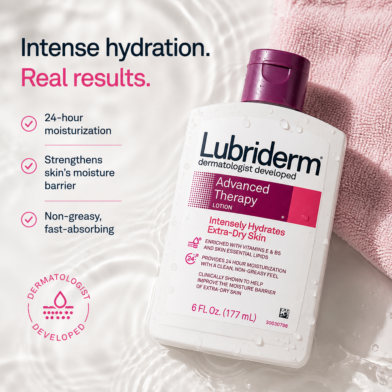 Lubriderm Advanced Therapy Moisturizing Lotion with Vitamins E and B5 Deep Hydration for Extra Dry Skin Non-Greasy Formula 6 fl. oz