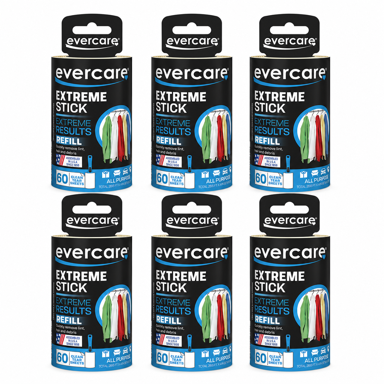 Evercare Lint Roller Refill Picks Up Lint, Dust, Dandruff 60 Layers (Pack of 6)