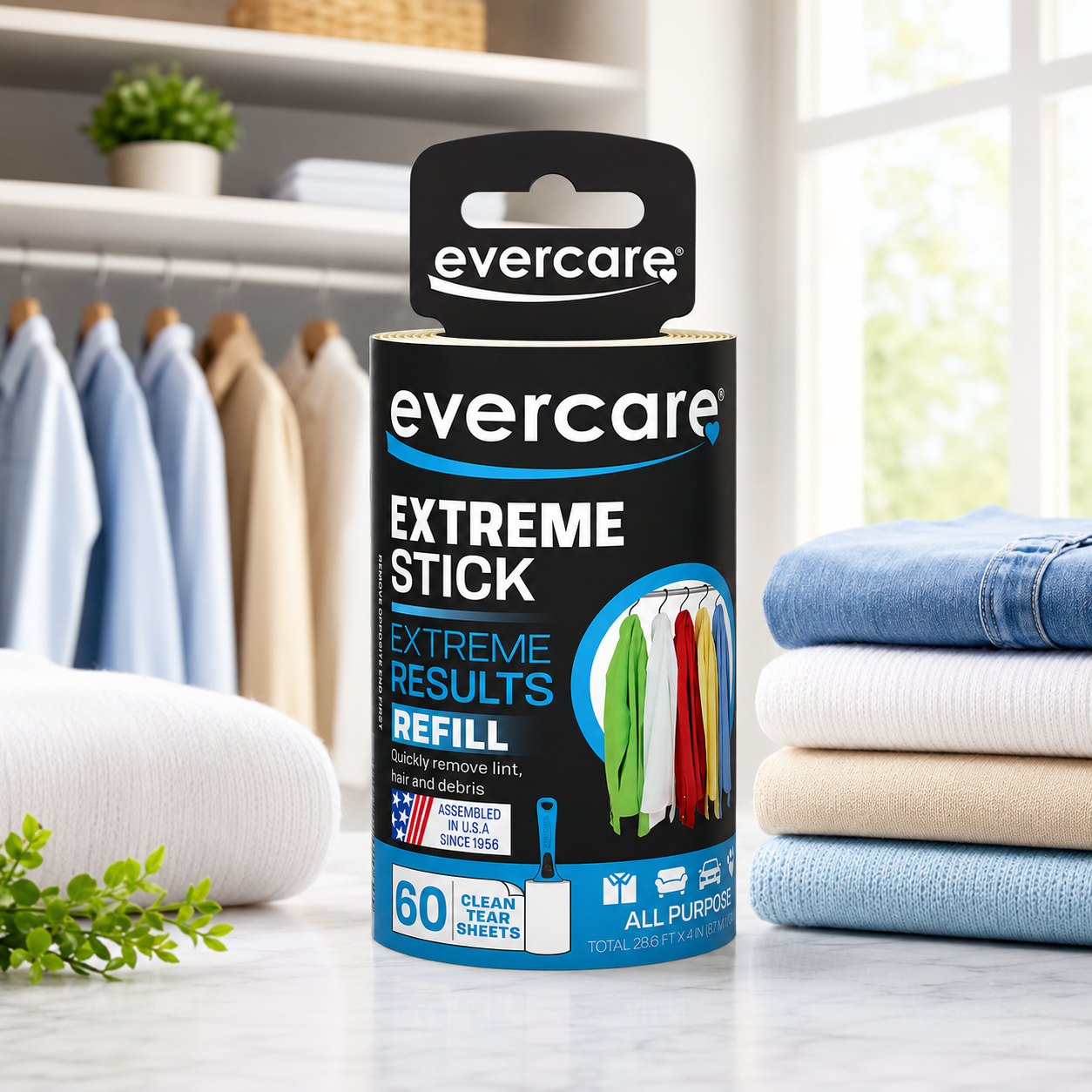 Evercare Lint Roller Refill Picks Up Lint, Dust, Dandruff 60 Layers (Pack of 6)