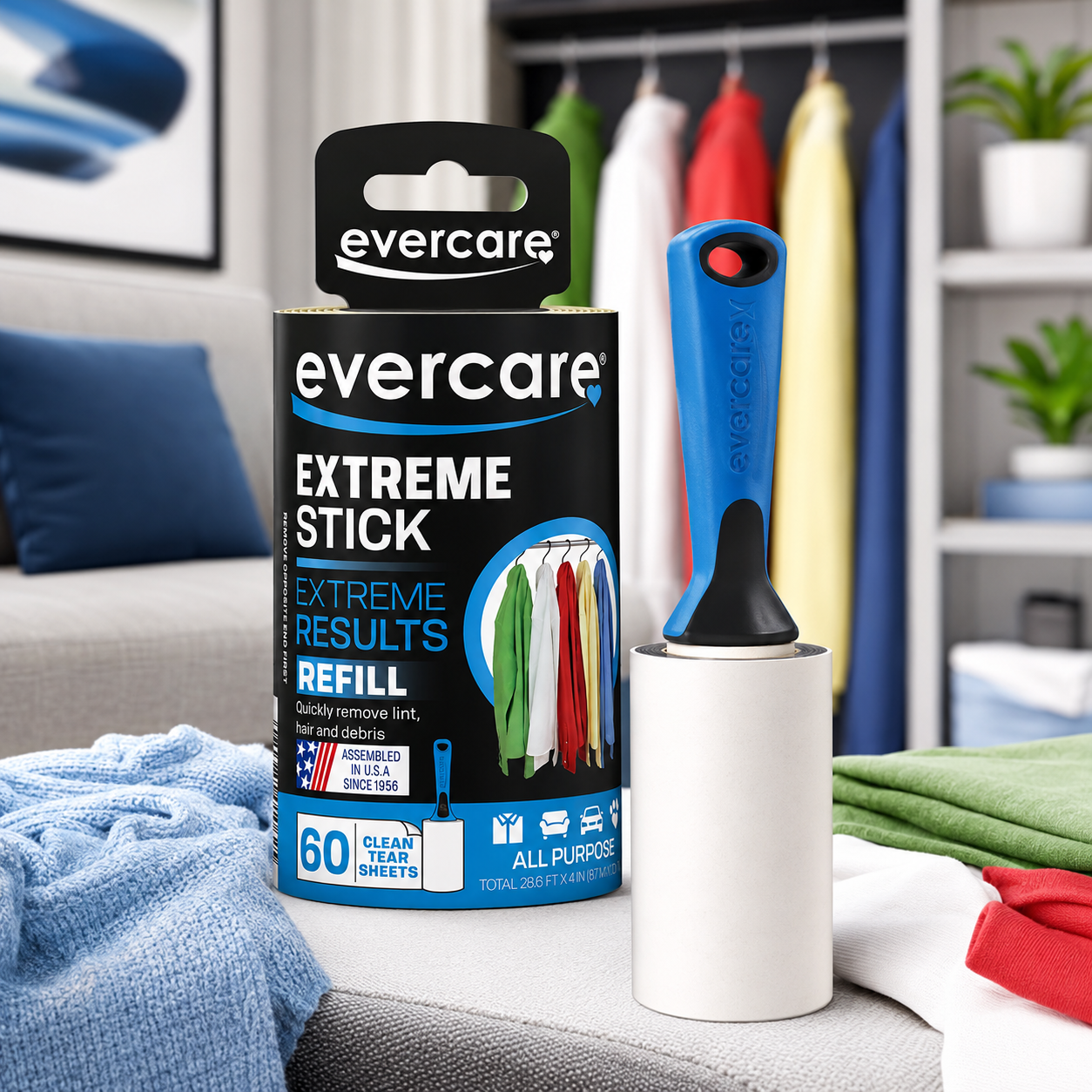 Evercare Lint Roller Refill Picks Up Lint, Dust, Dandruff 60 Layers (Pack of 6)