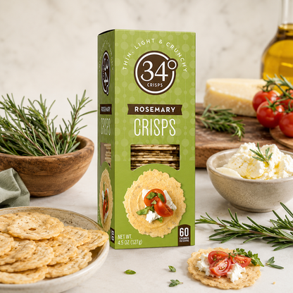 34 Degrees Crisps Rosemary Crisps Thin, Light & Crunchy Rosemary Crisps, 4.5 oz