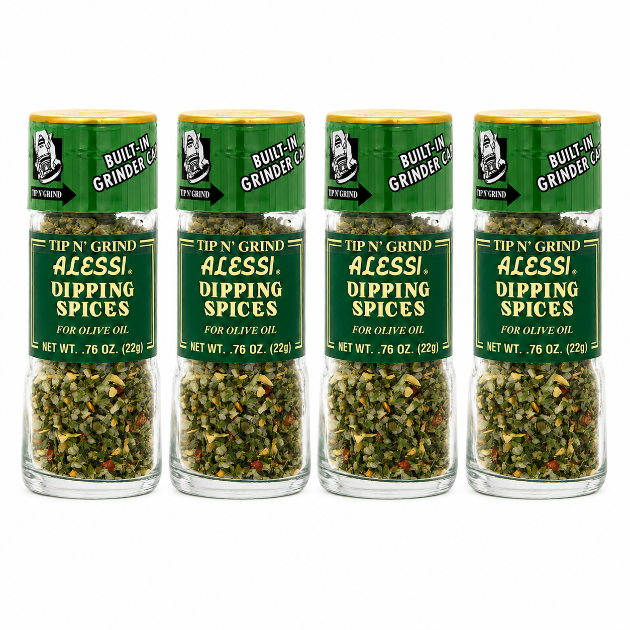 Alessi Herb & Seasoning Grinder, Dipping Spices for Olive Oil, Tip n' Grind Garlic, 0.76 Ounce (Pack of 4)