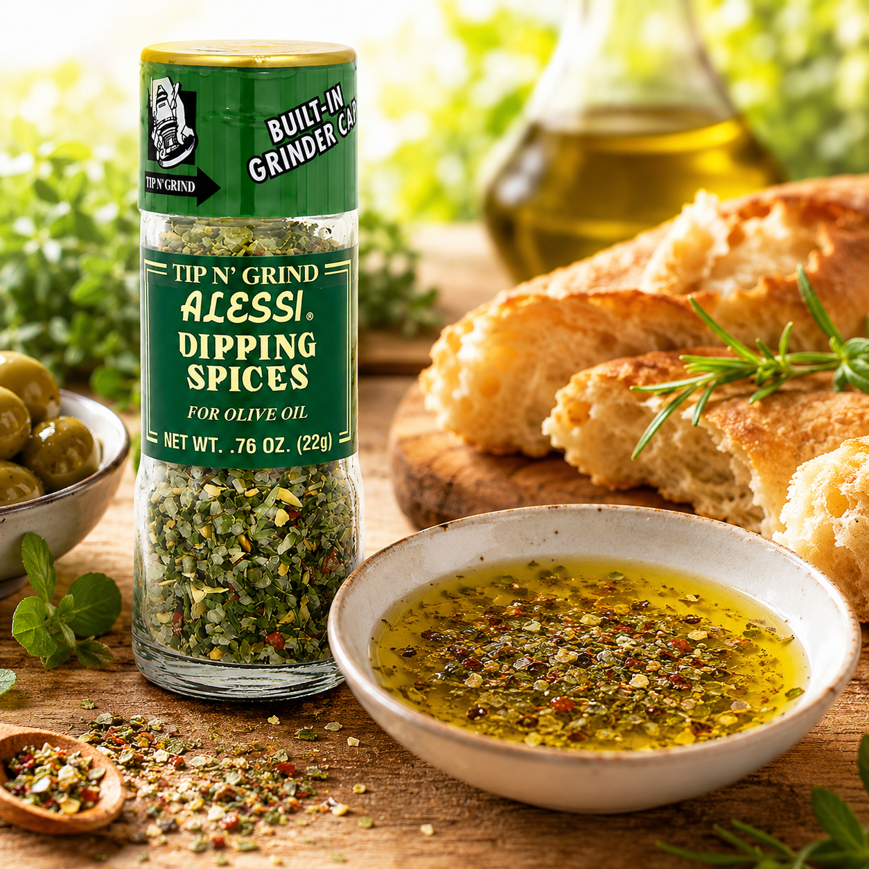 Alessi Herb & Seasoning Grinder, Dipping Spices for Olive Oil, Tip n' Grind Garlic, 0.76 Ounce (Pack of 4)