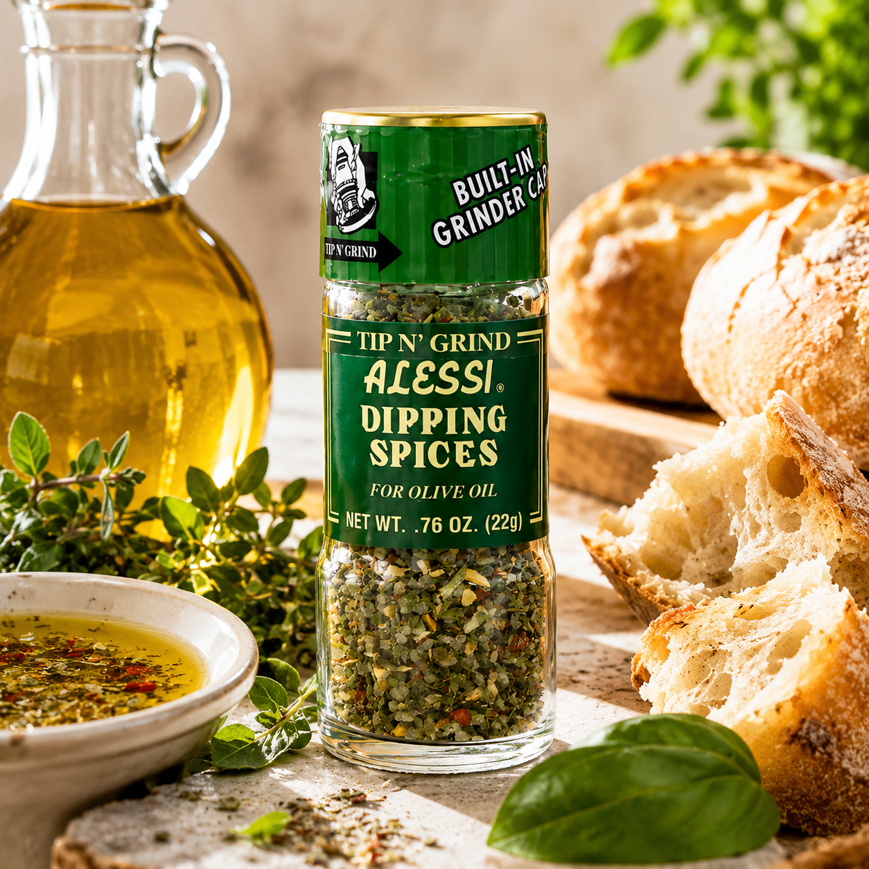 Alessi Herb & Seasoning Grinder, Dipping Spices for Olive Oil, Tip n' Grind Garlic, 0.76 Ounce (Pack of 4)