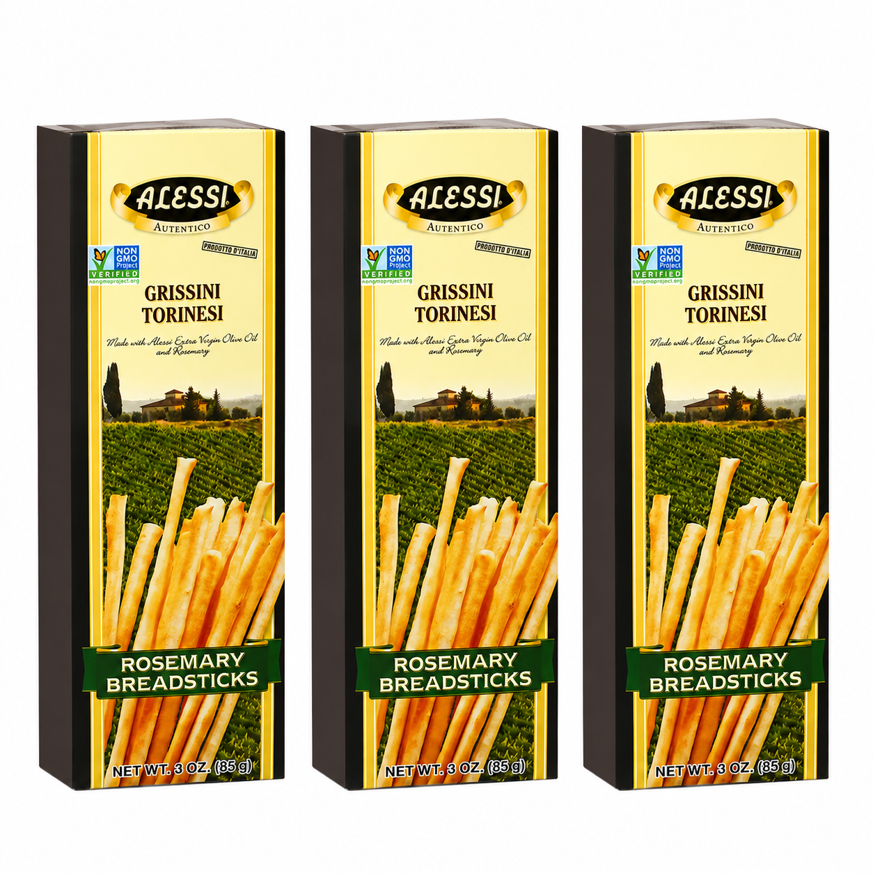 Alessi Imported Breadsticks Rosemary Autentico Italian Crispy Bread Sticks Low Fat Made with Extra Virgin Olive Oil 3 oz