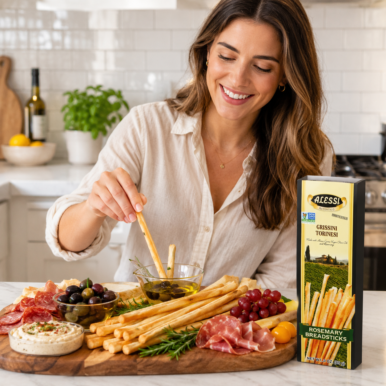 Alessi Imported Breadsticks Rosemary Autentico Italian Crispy Bread Sticks Low Fat Made with Extra Virgin Olive Oil 3 oz