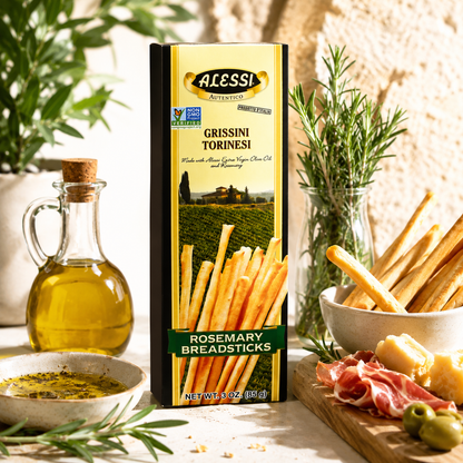 Alessi Imported Breadsticks Rosemary Autentico Italian Crispy Bread Sticks Low Fat Made with Extra Virgin Olive Oil 3 oz