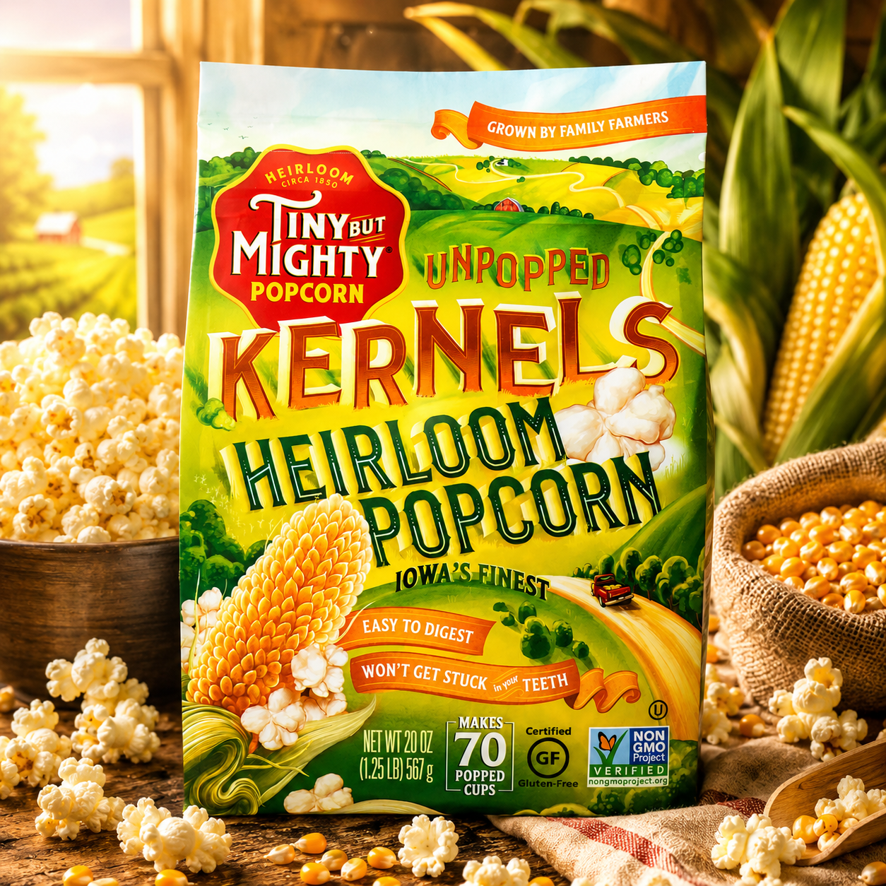 Tiny But Mighty Heirloom Popcorn Unpopped Kernels Bag Healthy and Delicious 1.25 lb