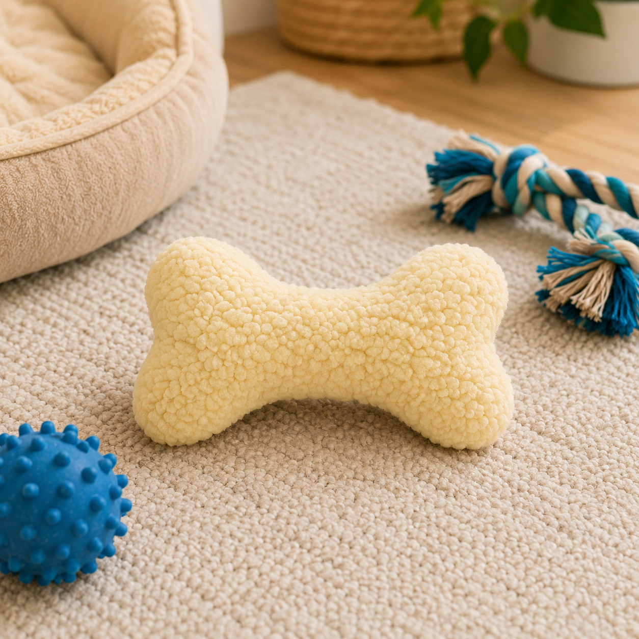 Boss Pet Products Products 08807 Digger's Fleece Plush Characters Cuddly Bone Shape Dog Toy with Squeaker
