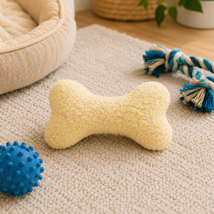 Boss Pet Products Products 08807 Digger's Fleece Plush Characters Cuddly Bone Shape Dog Toy with Squeaker