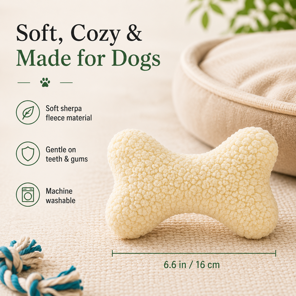 Boss Pet Products Products 08807 Digger's Fleece Plush Characters Cuddly Bone Shape Dog Toy with Squeaker