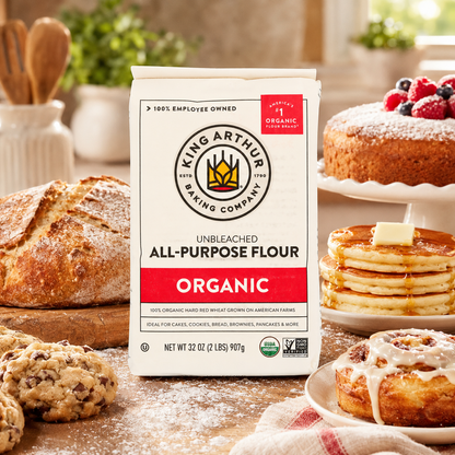 King Arthur Organic All Purpose Flour Unbleached Non-GMO Premium Baking Flour 2 lbs / 32 oz