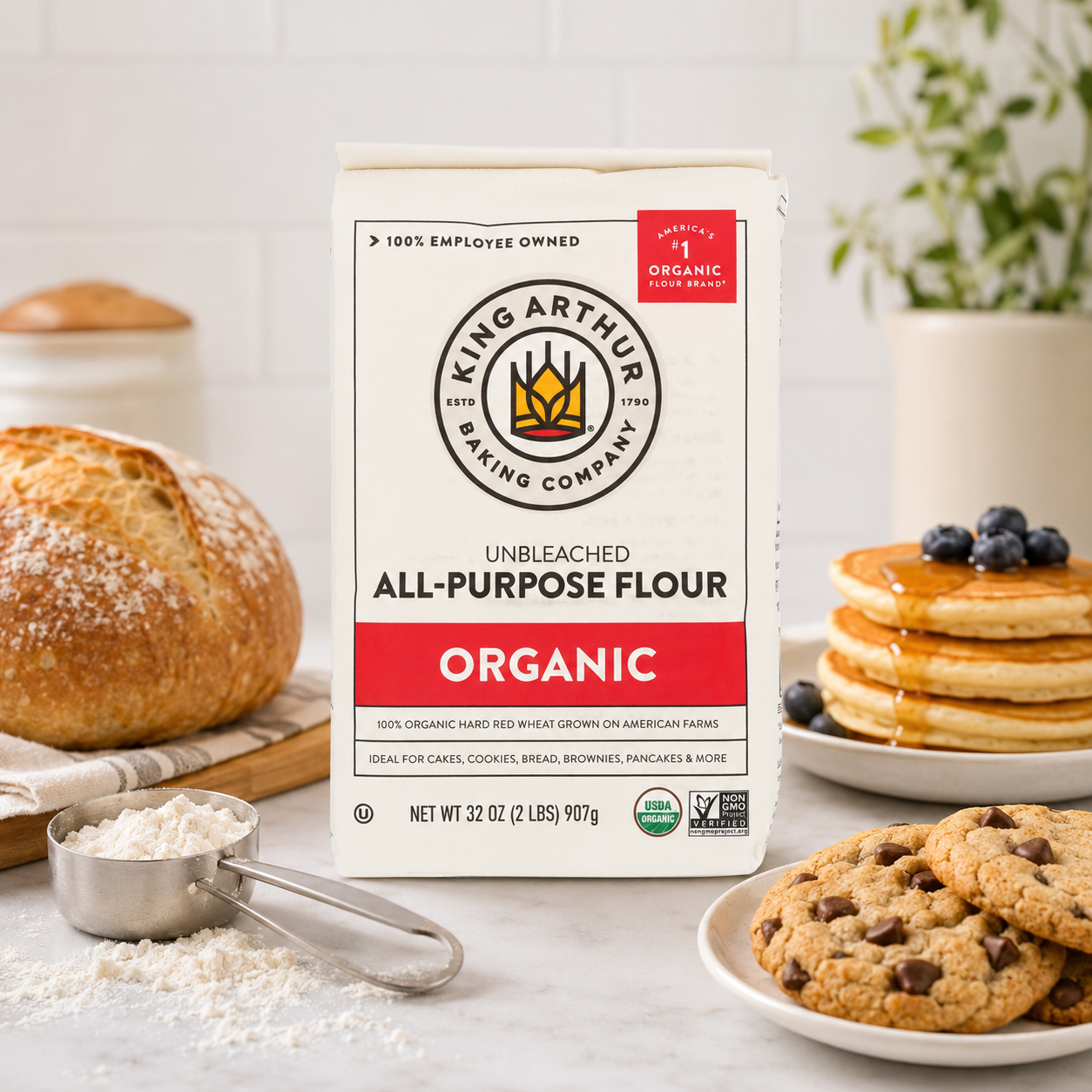 King Arthur Organic All Purpose Flour Unbleached Non-GMO Premium Baking Flour 2 lbs / 32 oz