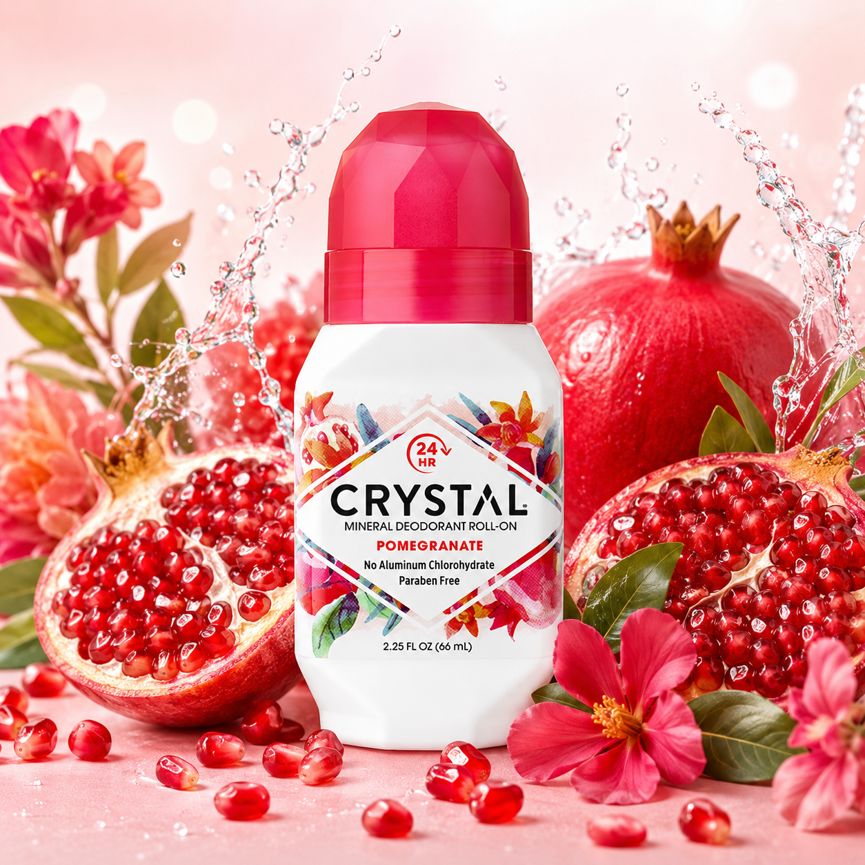 Crystal Essence Mineral Deodorant Roll-On Pomegranate 2.25 fl oz