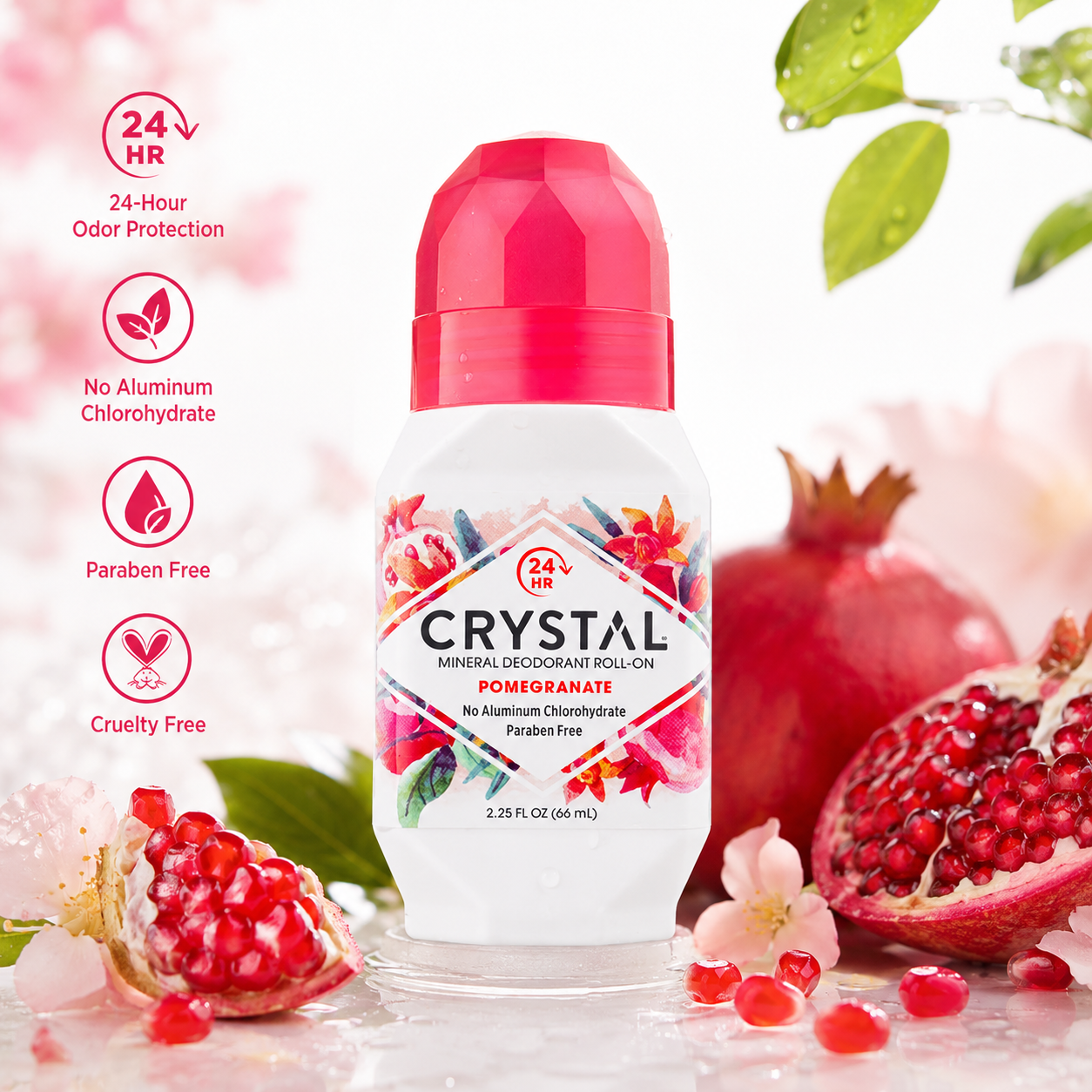Crystal Essence Mineral Deodorant Roll-On Pomegranate 2.25 fl oz