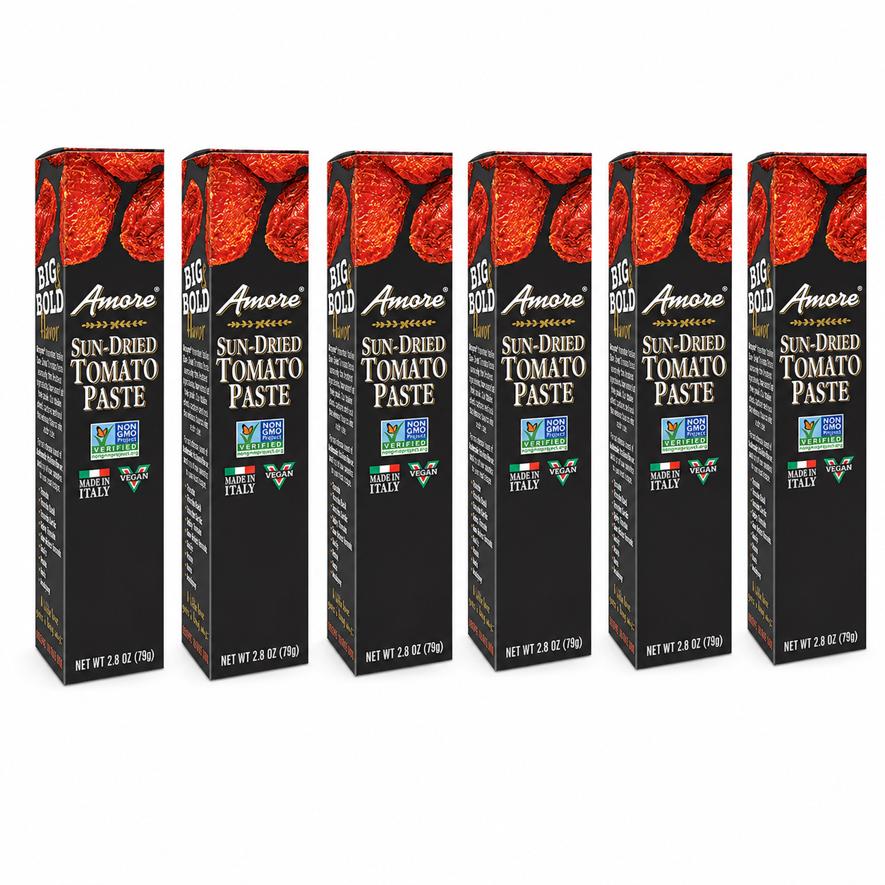 Amore Vegan Sun Dried Tomato Paste in a Tube Non GMO Made in Italy (Pack of 6)