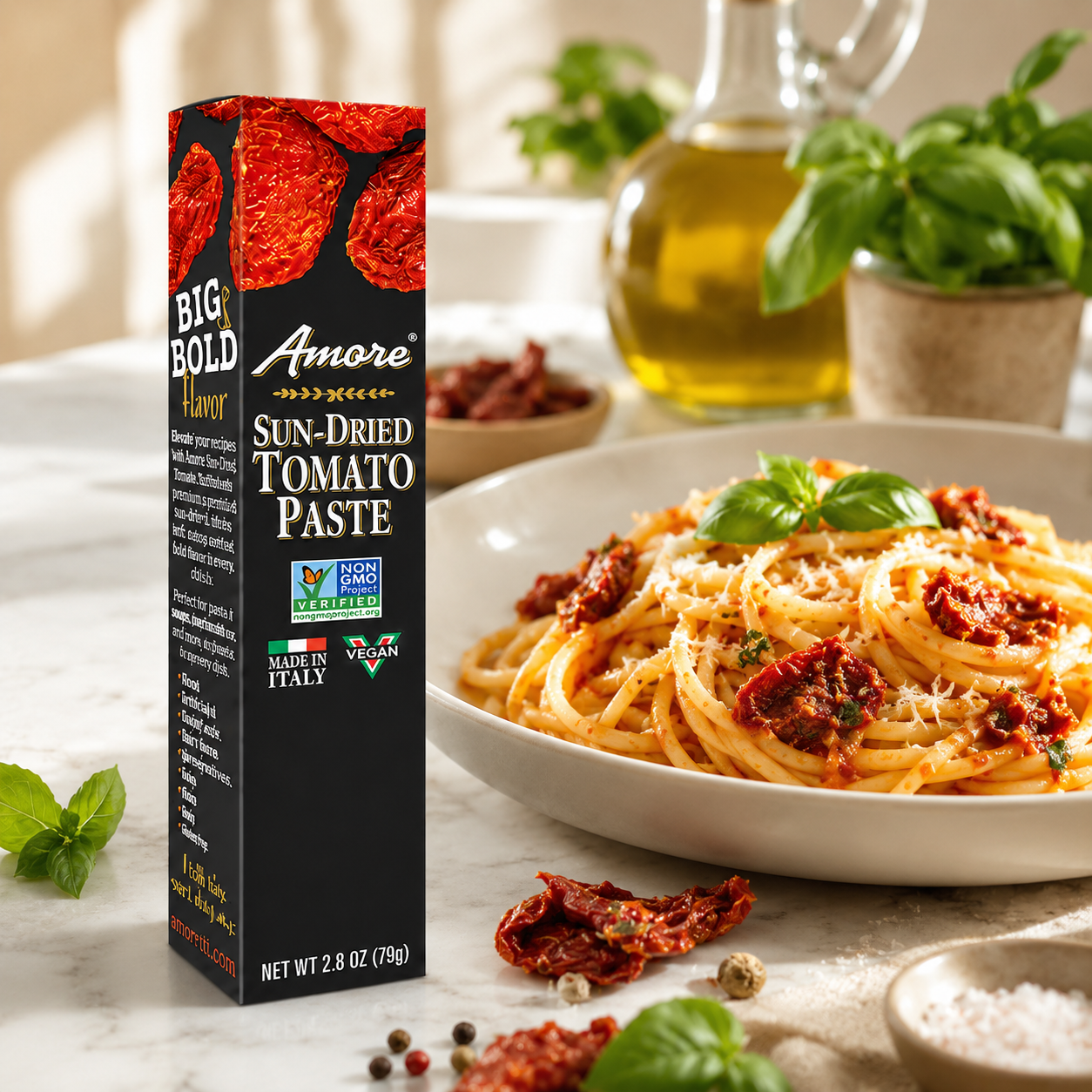 Amore Vegan Sun Dried Tomato Paste in a Tube Non GMO Made in Italy (Pack of 6)