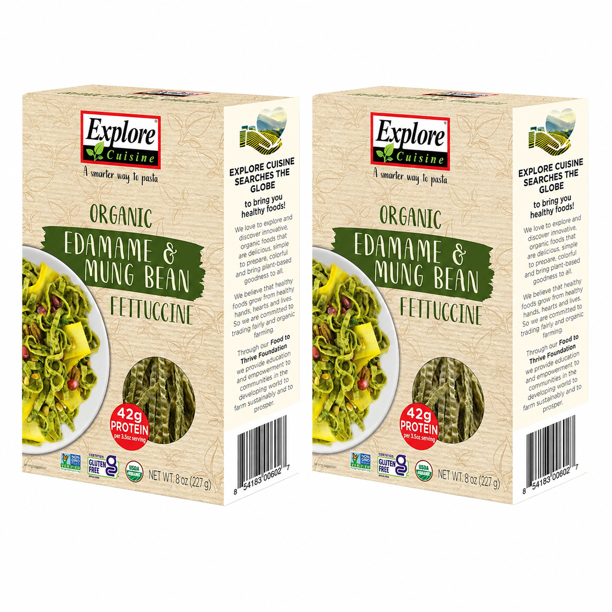 EXPLORE CUISINE Organic Edamame & Mung Bean Fettuccine Gluten Free Vegan Kosher Non-GMO High in Plant-Based Protein 8 Total Servings 8 oz
