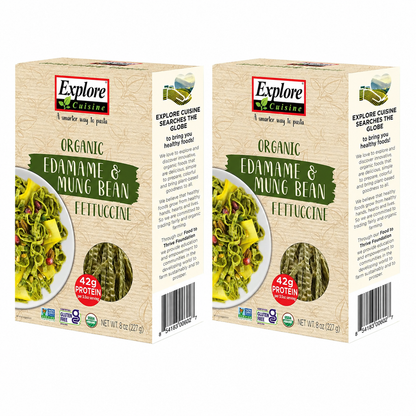 EXPLORE CUISINE Organic Edamame & Mung Bean Fettuccine Gluten Free Vegan Kosher Non-GMO High in Plant-Based Protein 8 Total Servings 8 oz