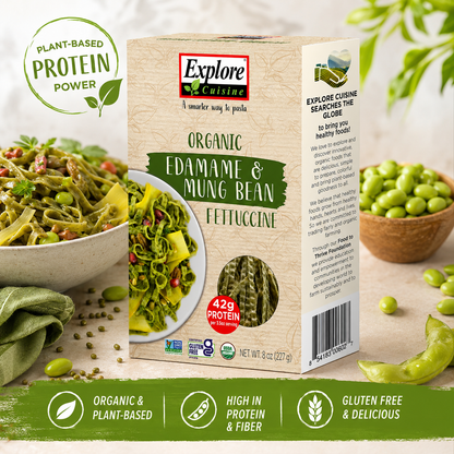 EXPLORE CUISINE Organic Edamame & Mung Bean Fettuccine Gluten Free Vegan Kosher Non-GMO High in Plant-Based Protein 8 Total Servings 8 oz