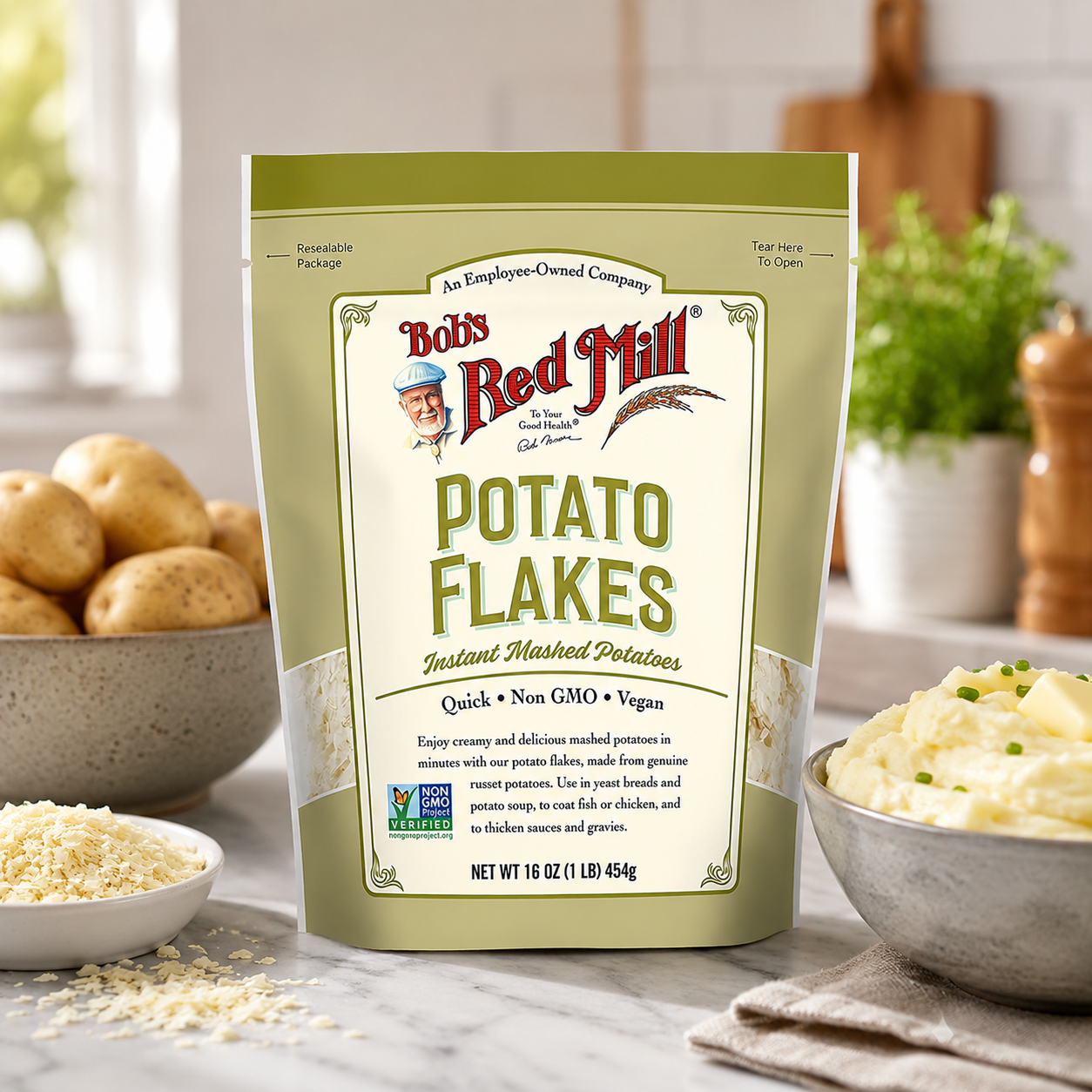 Bob's Red Mill Instant Mashed Potatoes Creamy Potato Flakes 16 Ounce (Pack of 2)
