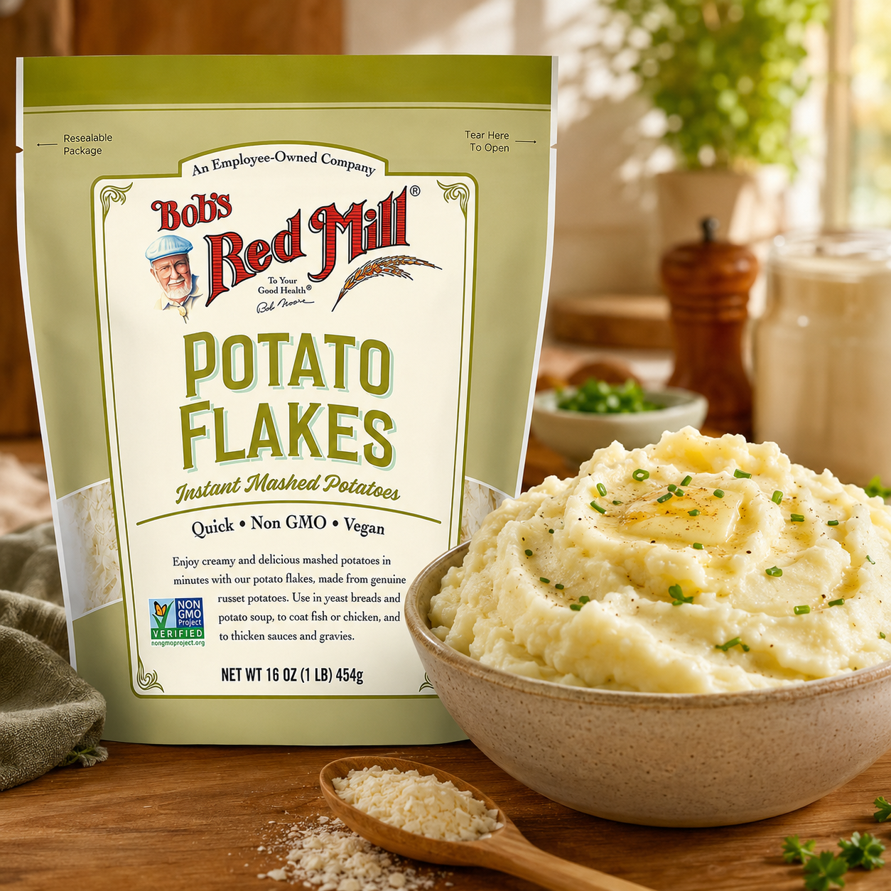 Bob's Red Mill Instant Mashed Potatoes Creamy Potato Flakes 16 Ounce (Pack of 2)