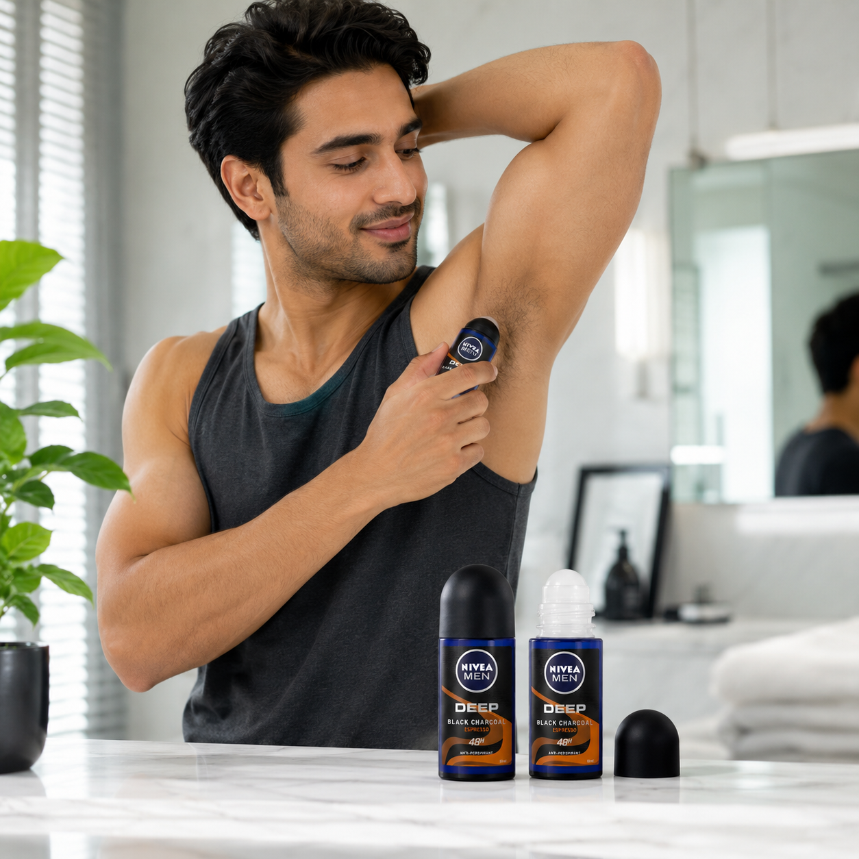 NIVEA MEN DEEP Black Carbon Espresso Anti-Perspirant Roll-On, 50 mL  72-Hour Odor & Sweat Protection, No Visible Black Residue, Long-Lasting Espresso Scent, (Pack of 2)