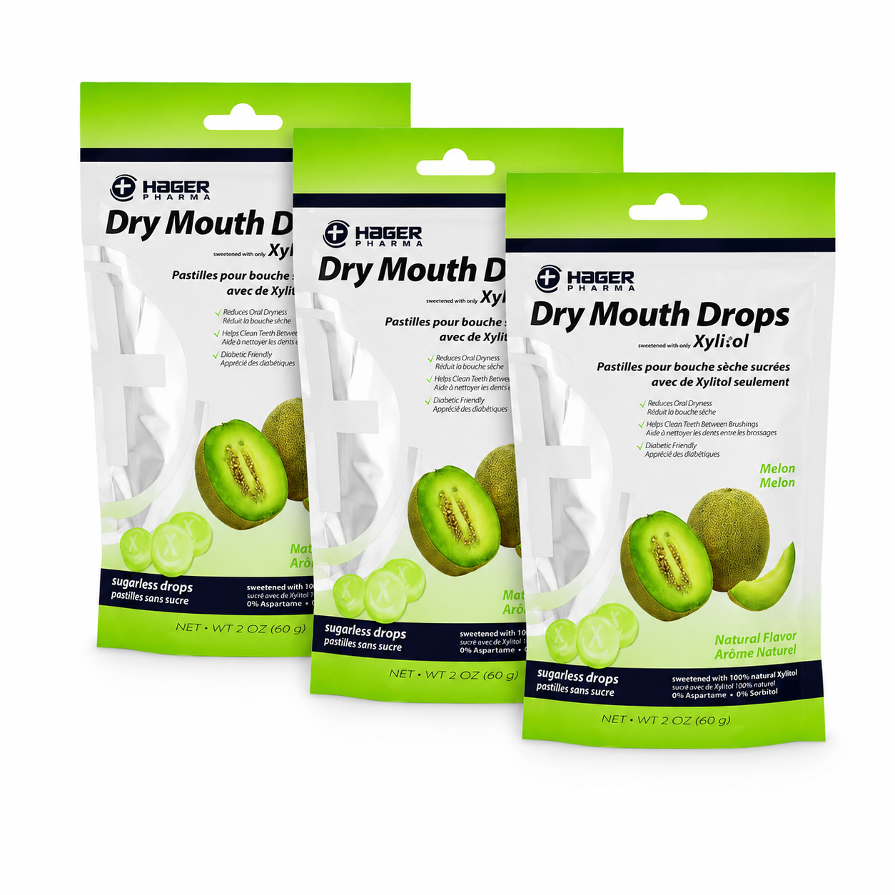 Hager Pharma Dry Mouth Drops with Xylitol Melon Flavor 26 ct