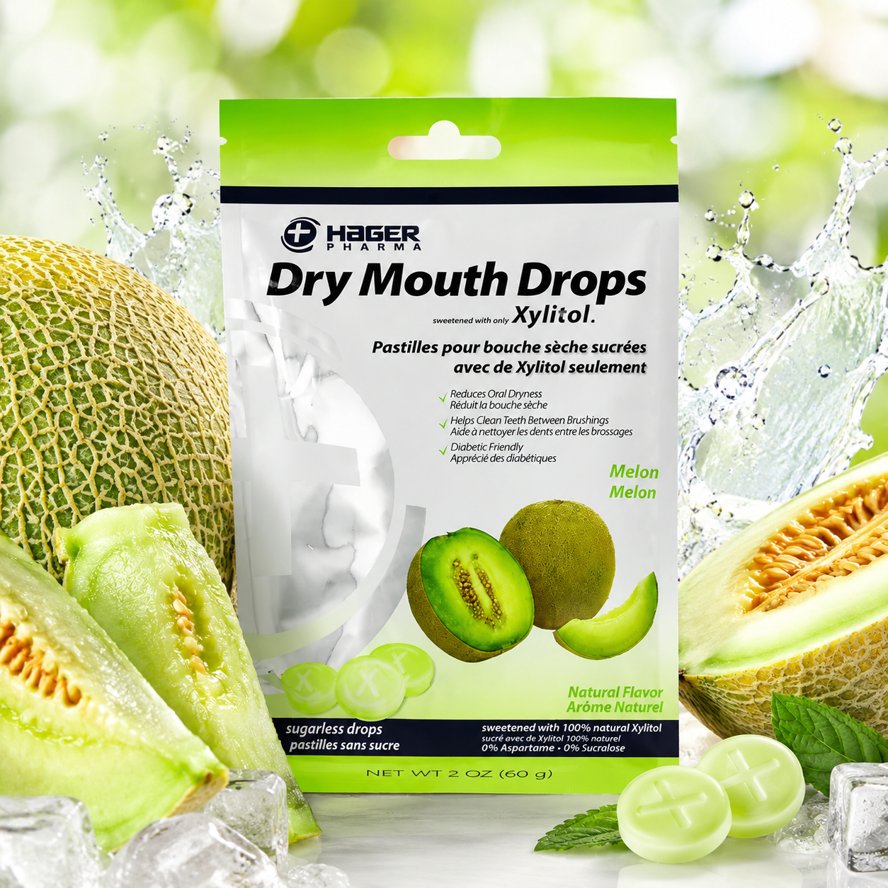 Hager Pharma Dry Mouth Drops with Xylitol Melon Flavor 26 ct