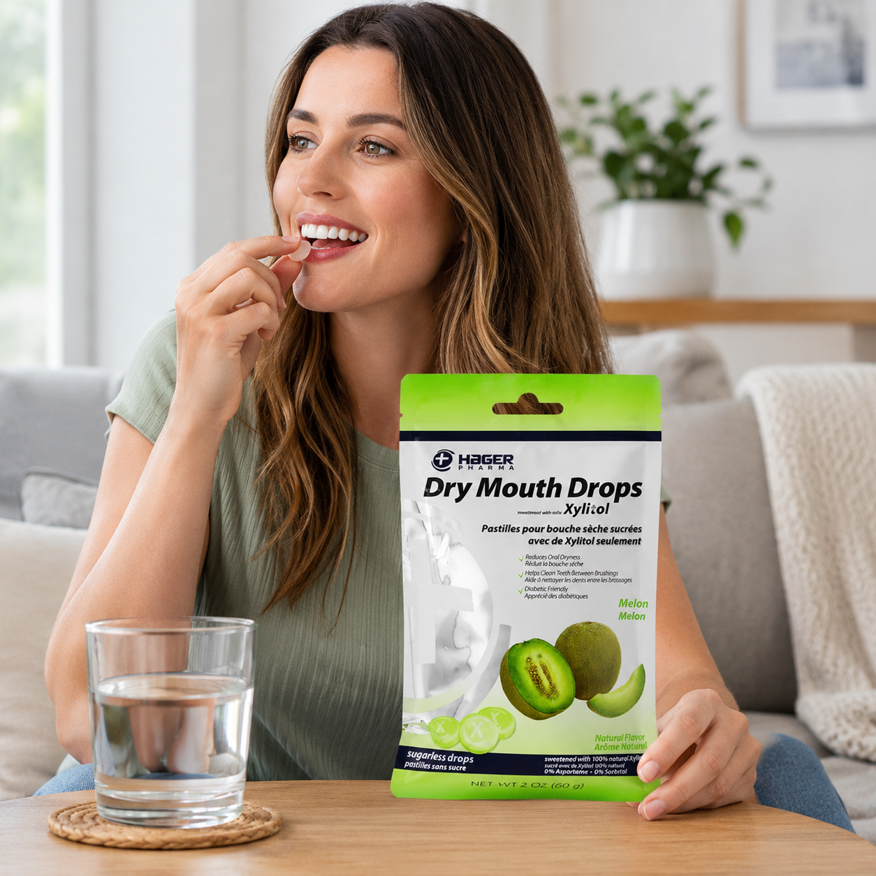 Hager Pharma Dry Mouth Drops with Xylitol Melon Flavor 26 ct