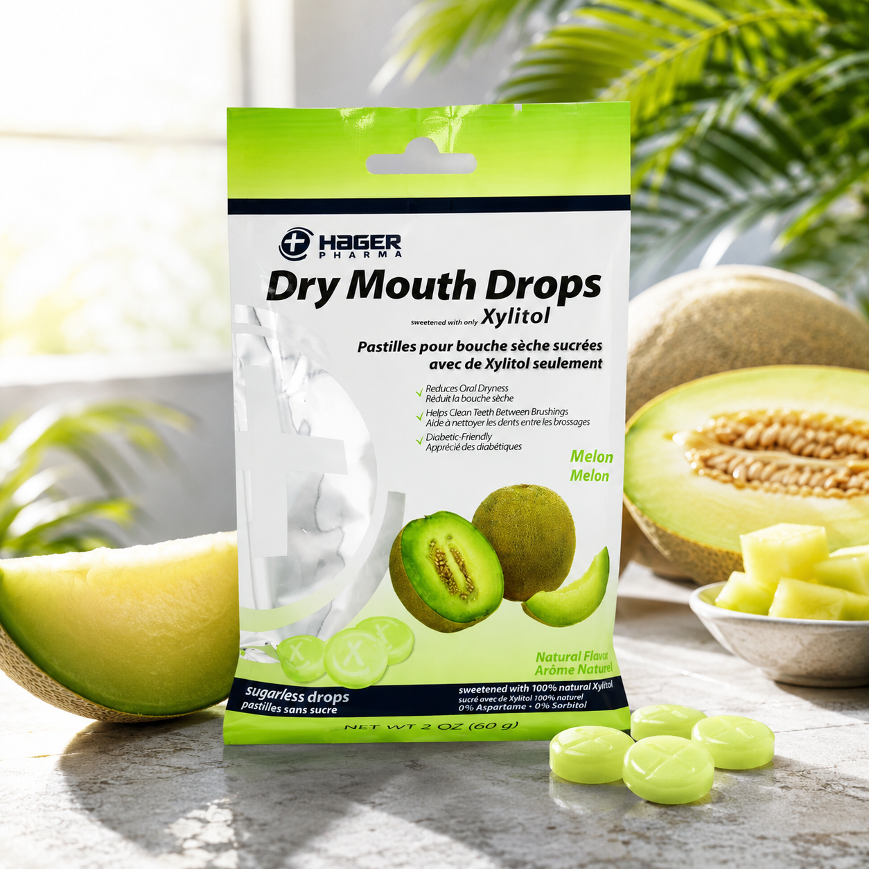Hager Pharma Dry Mouth Drops with Xylitol Melon Flavor 26 ct