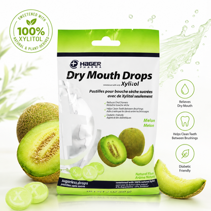 Hager Pharma Dry Mouth Drops with Xylitol Melon Flavor 26 ct