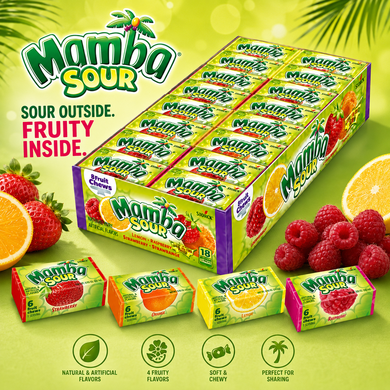 Mamba Sour Fruit Chews Candy 6 Pieces