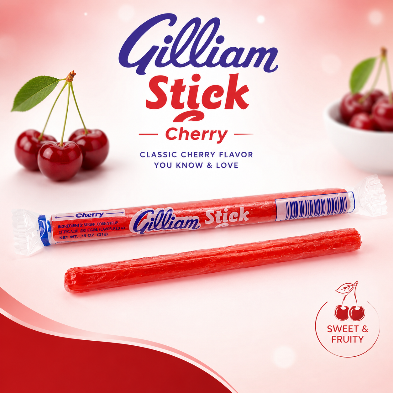 Gilliam Old Fashioned Candy Sticks Cherry 80 ct Box