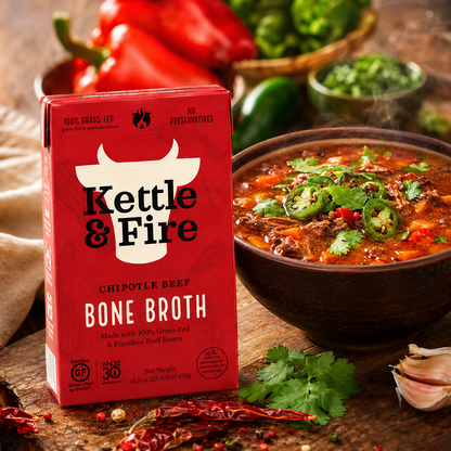 Kettle & Fire Chipotle Beef Bone Broth Keto Paleo Whole 30 Approved Gluten Free High in Protein and Collagen