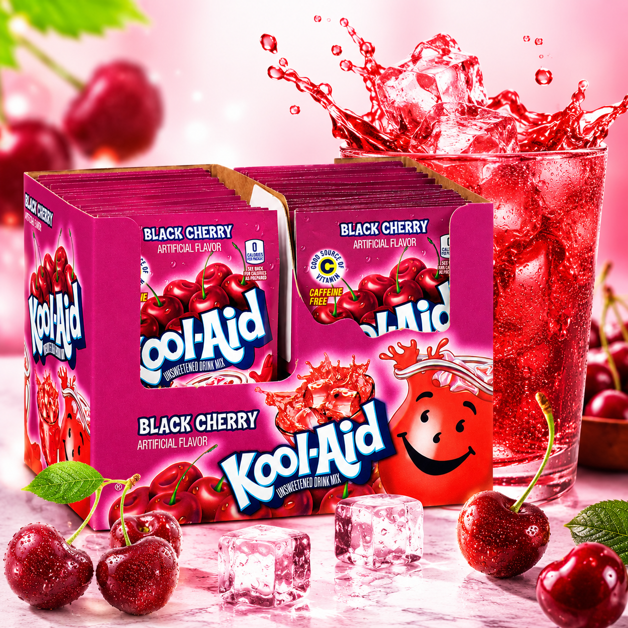 Kool-Aid Black Cherry Flavored Unsweetened Caffeine Free Powdered Drink Mix 0.13 oz