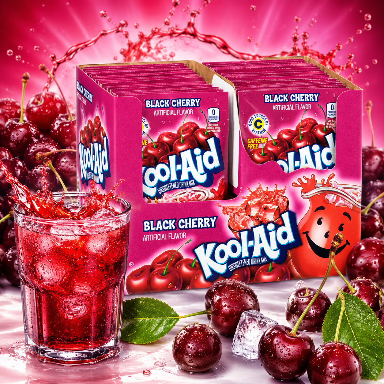 Kool-Aid Black Cherry Flavored Unsweetened Caffeine Free Powdered Drink Mix 0.13 oz
