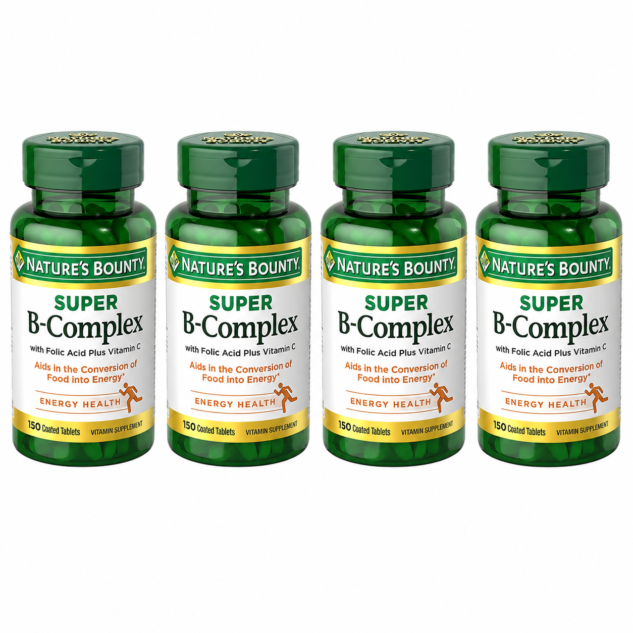 Nature's Bounty B-Complex with Folic Acid Plus Vitamin C Tablets 150 Count (Pack of 4)