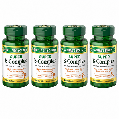 Nature's Bounty B-Complex with Folic Acid Plus Vitamin C Tablets 150 Count (Pack of 4)