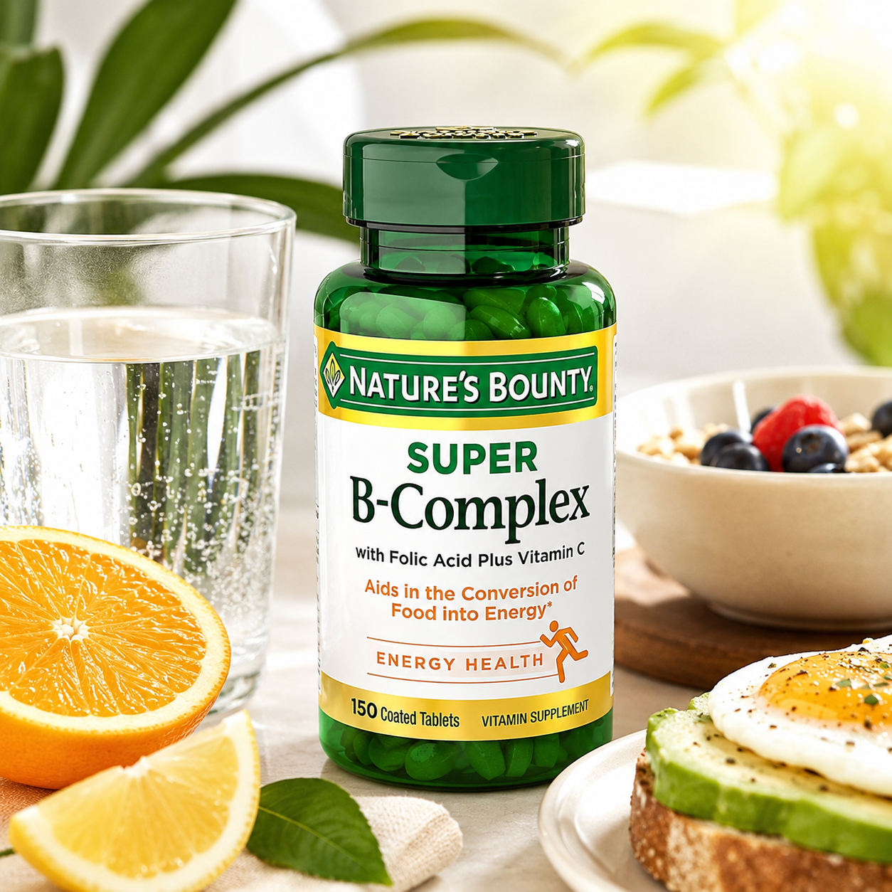 Nature's Bounty B-Complex with Folic Acid Plus Vitamin C Tablets 150 Count (Pack of 4)