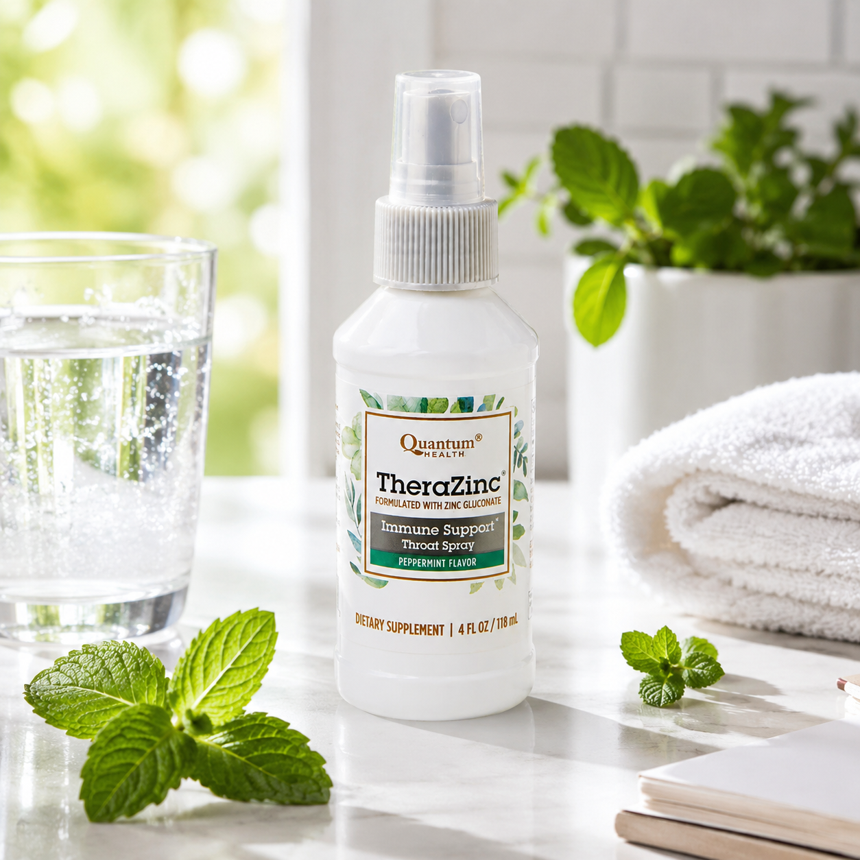 Quantum Health TheraZinc Oral Spray Zinc Immune Support Throat Relief 4 Oz