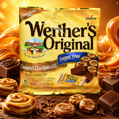 Werther's Original Sugar Free Caramel Chocolate Flavor Candy Bag 2.35 oz