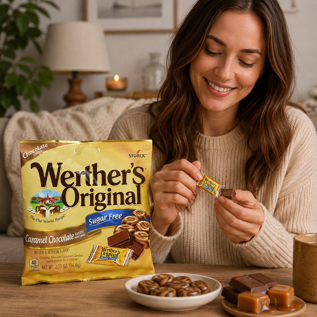 Werther's Original Sugar Free Caramel Chocolate Flavor Candy Bag 2.35 oz