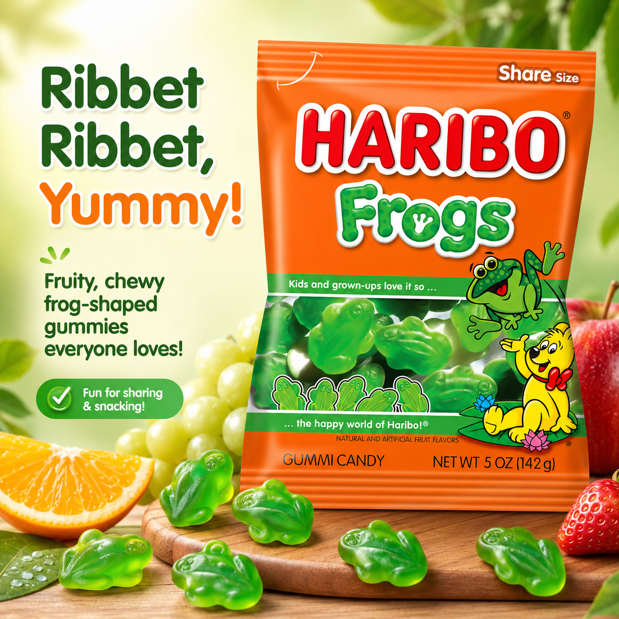 HARIBO Gummi Candy Frogs Bag 5 oz