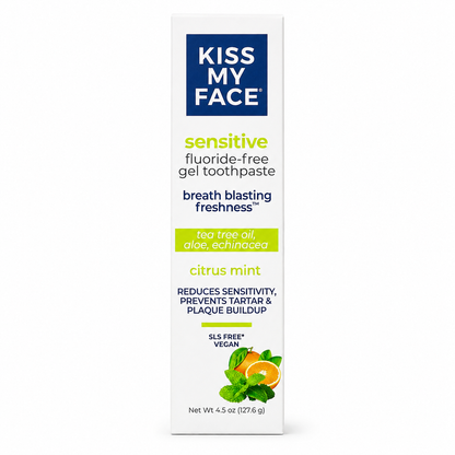 Kiss My Face Sensitive Citrus Mint Gel Toothpaste Reduces Sensitivity Removes Plaque Prevents Tartar with Tea Tree Oil Aloe Echinacea No Artificial Colors Or Flavors 4.5 oz