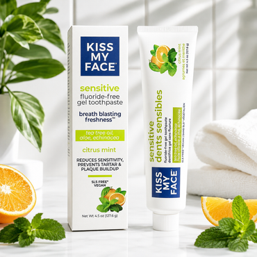Kiss My Face Sensitive Citrus Mint Gel Toothpaste Reduces Sensitivity Removes Plaque Prevents Tartar with Tea Tree Oil Aloe Echinacea No Artificial Colors Or Flavors 4.5 oz