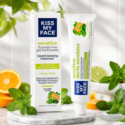 Kiss My Face Sensitive Citrus Mint Gel Toothpaste Reduces Sensitivity Removes Plaque Prevents Tartar with Tea Tree Oil Aloe Echinacea No Artificial Colors Or Flavors 4.5 oz